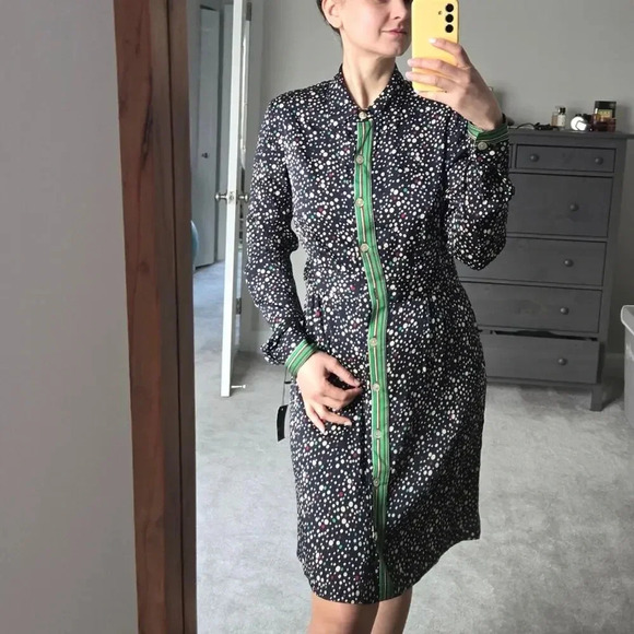 Nanette Lepore 100% Silk polka dot navy Buttoned Shirt Dress Knee-length size 8 - Picture 8 of 8